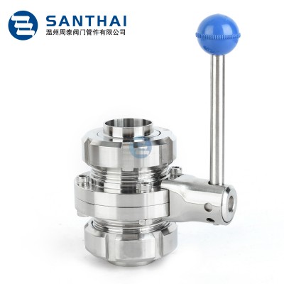 Stainless Steel DIN SMS Union Connection Way Butterfly Valve